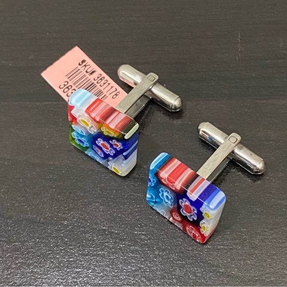 Multicolored Millefiori Fused Murano Glass Stainless Steel Cufflinks - Picture 7 of 11